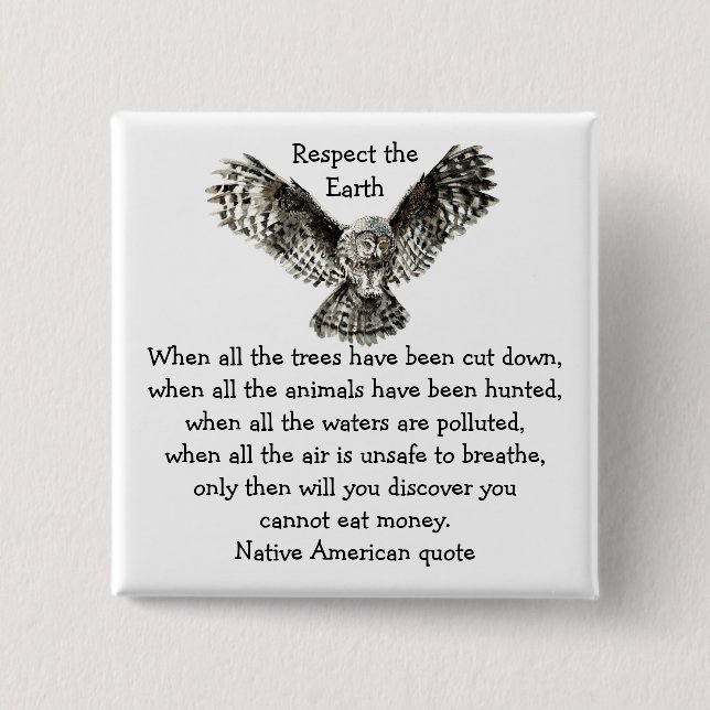 Striking Owl Respect the Earth Native American Button (Front)