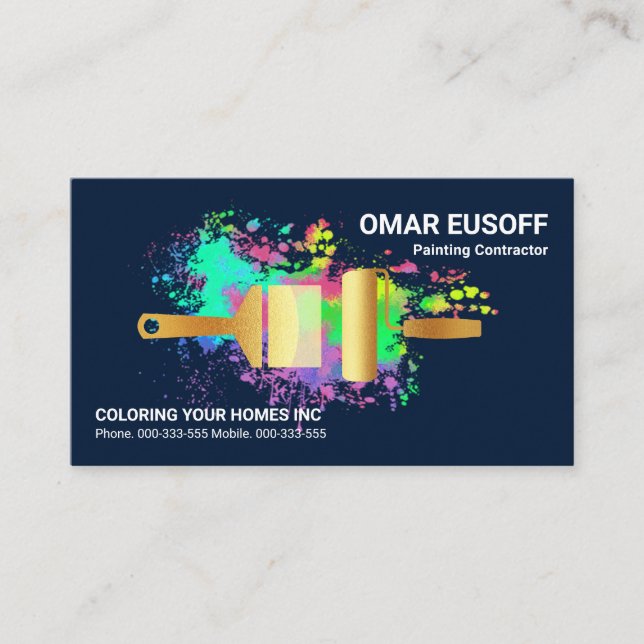 Striking Paint Splatter Gold Paint Brush Business Card (Front)