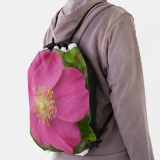 Striking Photo Of Pink Rose On Drawstring Backpack