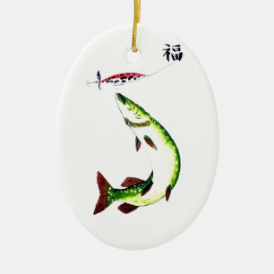 Striking Pike fishermans dream Ceramic Ornament