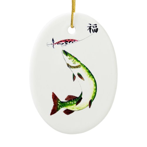 Striking Pike fishermans dream Ceramic Ornament