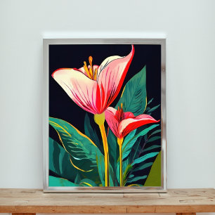 Striking Pink and Red Flowers on Black Photo Print