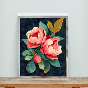 Striking Pink Roses on Black Photo Print