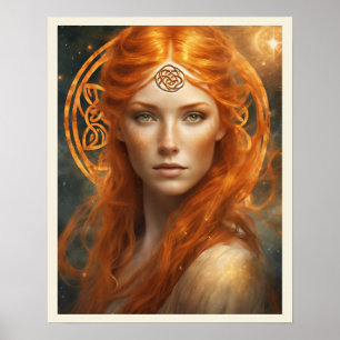 Striking Portrait of a Redhead Woman Long Hair Poster