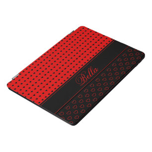 Striking Red and Black Hearts Pattern, Custom Name iPad Pro Cover