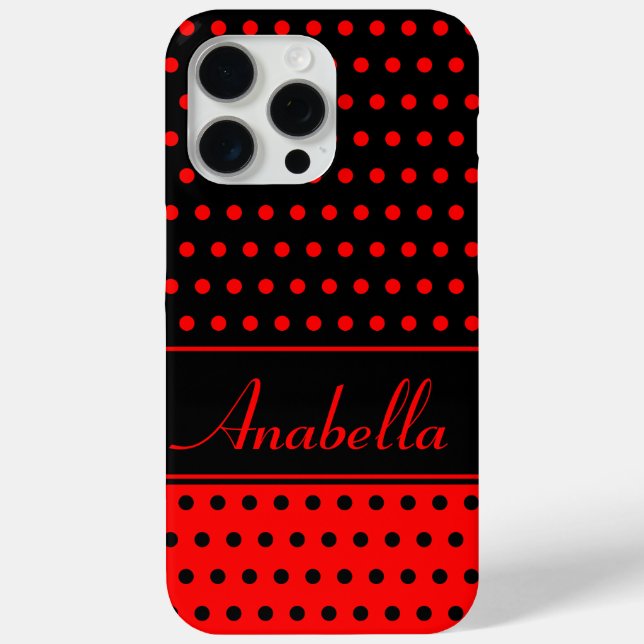 Striking Red And Black Polka Dots, Custom Name Case-Mate iPhone Case (Back)