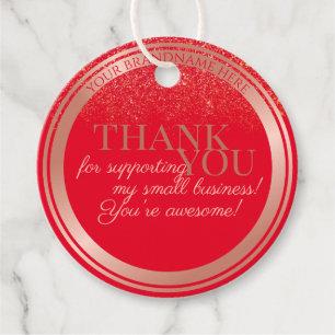 Striking Red and Rose Gold with Faux Glitter Rain Favor Tags