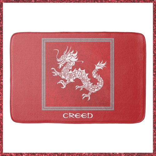 Striking Red and White Dragon  Bath Mat