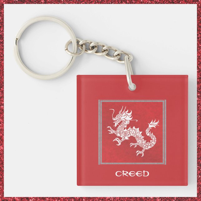 Striking Red and White Dragon  Keychain (Creator Uploaded)
