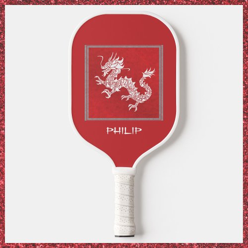 Striking Red and White Dragon  Pickleball Paddle