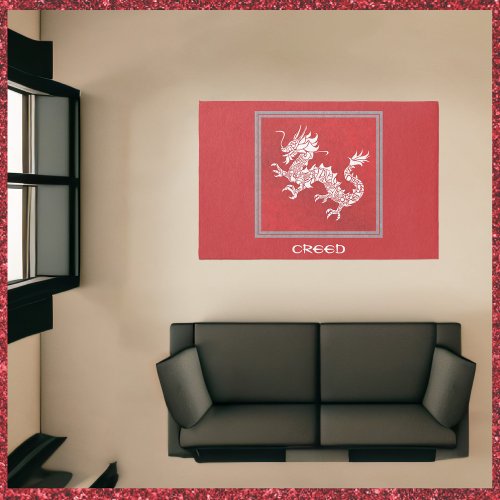 Striking Red and White Dragon  Rug