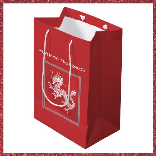 Striking Red and White Year of the Dragon  Medium Gift Bag