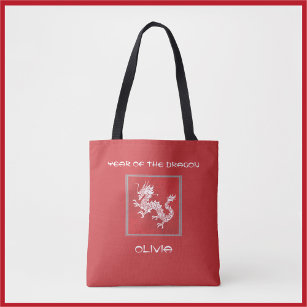 Striking Red and White Year of the Dragon  Tote Bag