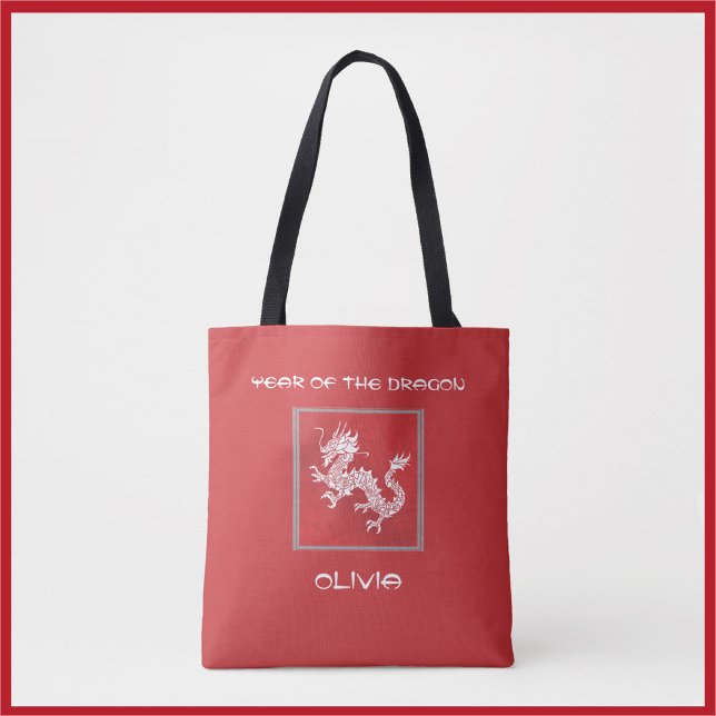 Striking Red and White Year of the Dragon  Tote Bag (Creator Uploaded)
