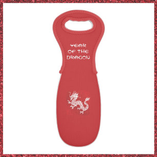 Striking Red and White Year of the Dragon  Wine Bag