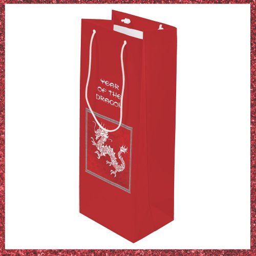 Striking Red and White Year of the Dragon  Wine Gift Bag