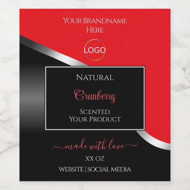 Striking Red Black Wavy Silver Logo Product Labels (Single Label)