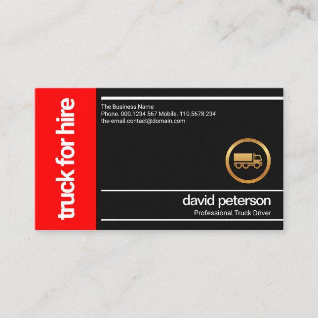 Striking Red Box Sharp White Lines Truck Driver Business Card (Front)