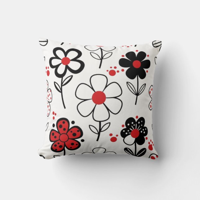 Striking Red Floral Accents Throw Pillow (Front)