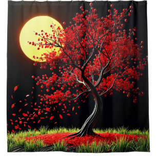 Striking Red Tree Moonlight Shower Curtain