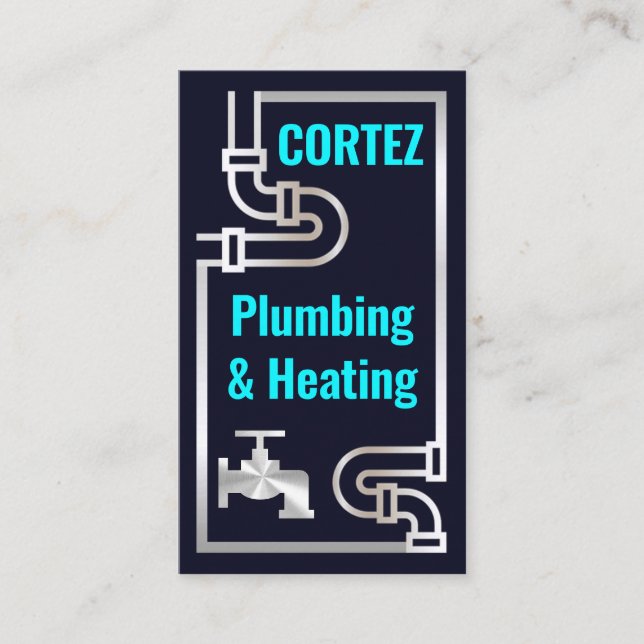 Striking Retro Silver Faucet Pipes Business Card (Front)