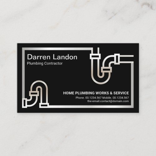 Striking Retro Silver Pipe Border Plumbing Service Business Card