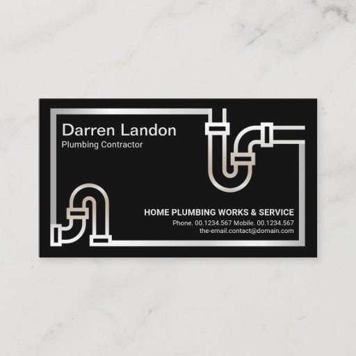 Customizable Striking Retro Silver Pipe Border Plumbing Service Business Card
