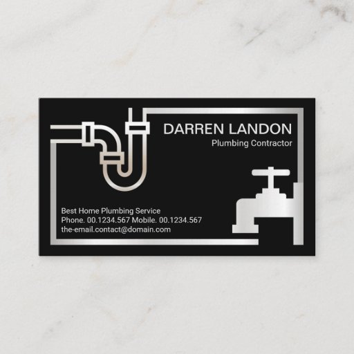 Customizable Striking Retro Silver Pipe Faucet Border Plumbing Business Card