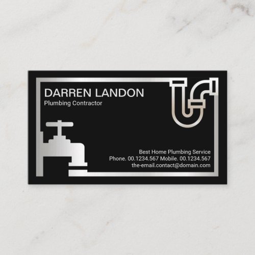 Striking Retro Silver Plumbing Icon Border Plumber Business Card