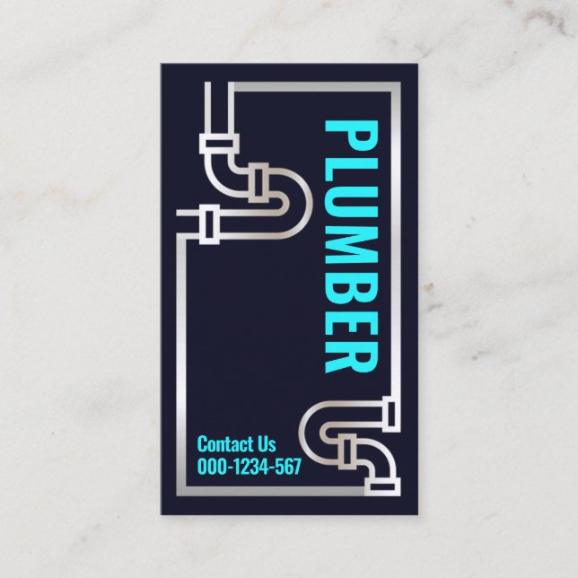 Striking Retro Silver Water Pipes Business Card (Front)
