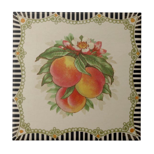 Striking Retro Transferware Peaches Repro Ceramic Tile (Front)
