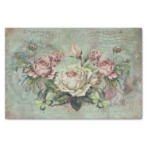 Striking Roses on Vintage Gray Background Tissue Paper