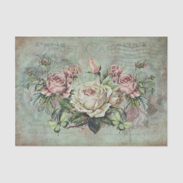 Striking Roses on Vintage Gray Background Tissue Paper (Front)