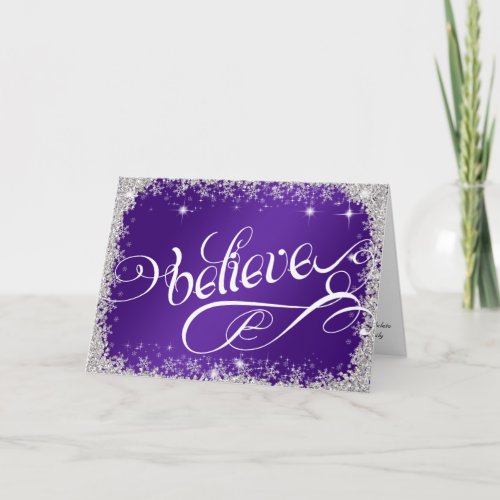 Striking Royal Purple believe message PERSONALIZE Holiday Card