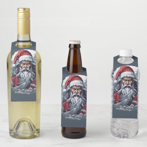 Striking Samurai Santa Claus Bottle Hanger Tag