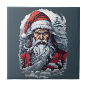 Striking Samurai Santa Claus Ceramic Tile