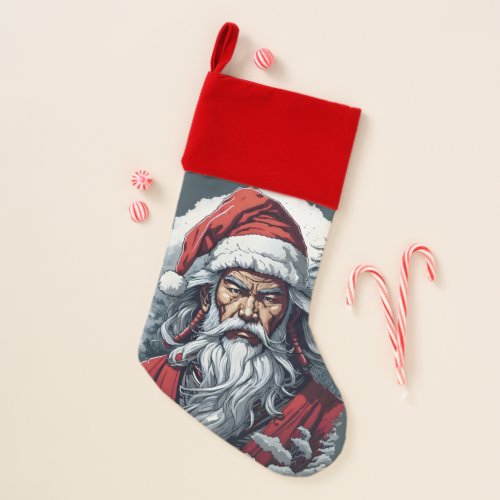 Striking Samurai Santa Claus Christmas Stocking