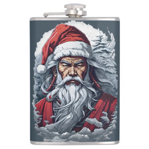 Striking Samurai Santa Claus Flask