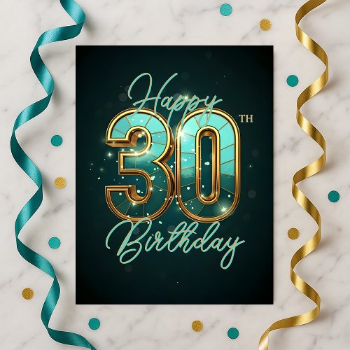 Striking Shimmering Teal and Gold 30th Birthday 