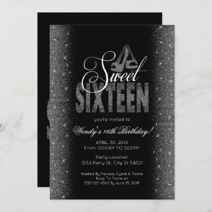 Striking Silver Glitter Sweet 16 Party Invitations