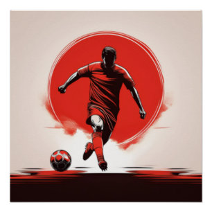Striking Soccer Player in Red Action Poster