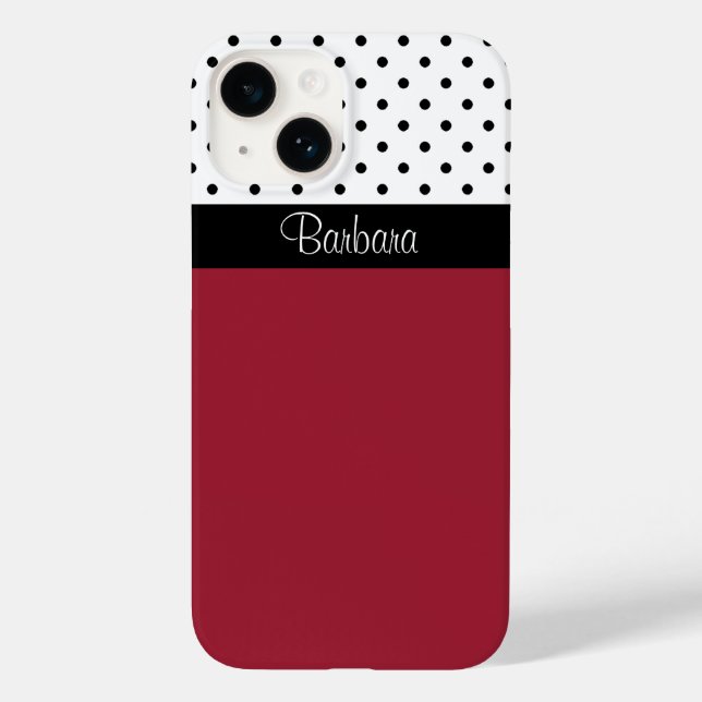 Striking Spicy Red, Black White Dots, Chic Pattern Case-Mate iPhone Case (Back)
