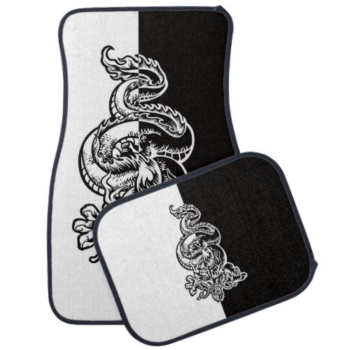 Striking Split Color Chinese Dragon_ Black  White Car Floor Mat