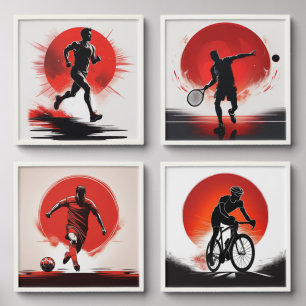 Striking Sports Silhouettes - Dynamic Art Print Peel And Stick Photo Tile