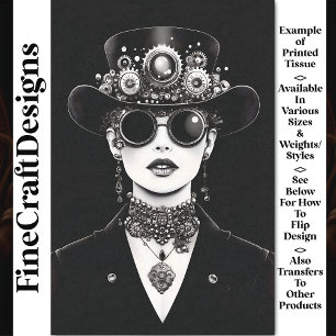 Striking Steampunk Woman Monochrome AC5 Decoupage Tissue Paper