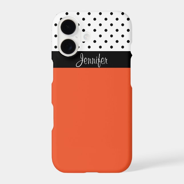 Striking Tangerine Orange Polka Dots Black Ribbon Case-Mate iPhone Case (Back)