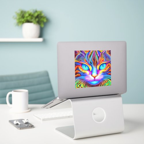 Striking Tea eyes Colorful Ai Generated Cat Sticker