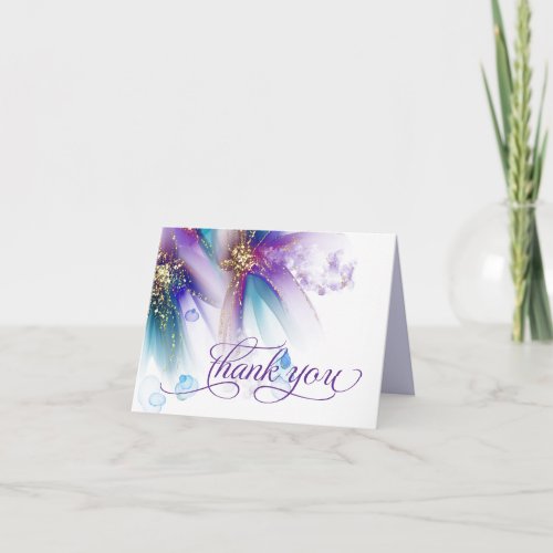Striking Teal Amethyst Abstract Floral Thank You Card