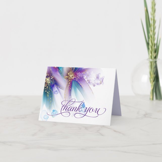 Striking Teal Amethyst Abstract Floral Thank You Card (Front)
