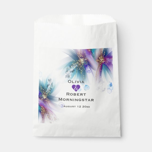 Striking Teal Purple Abstract Flower Favor Bag (Front)